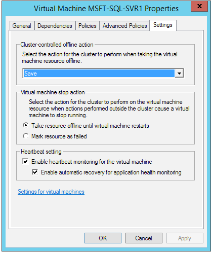 Figure 1. Configuring the VM Monitoring Level to include Application Monitoring.