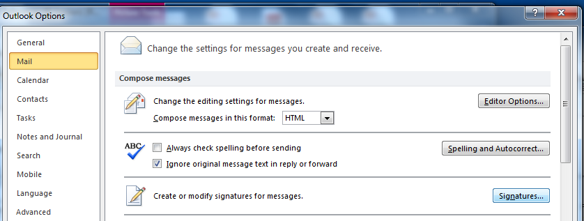 Creating Personal Signatures You can use Office Outlook 2010 to create a signature, similar to a signature in a letter, which is added to the end of your messages. To create a personal signature 1.