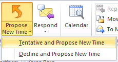 3. In the Propose New Time dialog box, do one of the following: Drag the green start time line to your proposed start time, and then drag the red end time line to your proposed end time.