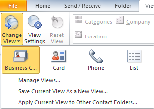 Viewing Contacts You can view your contacts in Office Outlook 2010 in various views, which are available in the Navigation Pane.