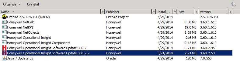 The following wizard appears. Ensure that Honeywell Operational Insight Software Update R360.2.2 is listed in Add/Remove Program as shown above. 2.1.