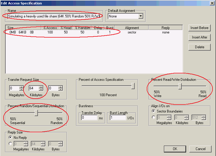 Figure 3 highlights the custom Access Specifications used in the HP testing for Hyper-V R2.