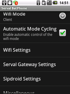 6 Serval Sub-Menus The Serval sub-menus can be accessed from the Serval main screen by selecting the Android menu button