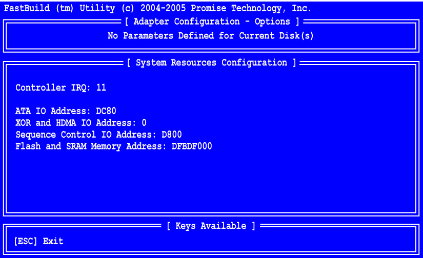 Chapter 4: FastBuild Utility Controller Configuration From the Main Menu screen, press 4 to display the Controller Configuration Options screen (below).