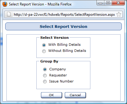 Select Report Version Window Reports used in: Billing Summary First, decide if you want to include billing details in your report and select either the With Billing Details radio button or the