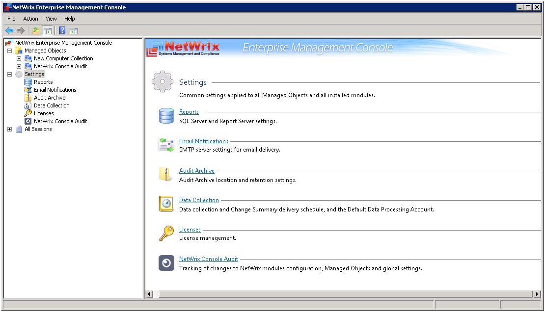 10. CONFIGURING GLOBAL SETTINGS NetWrix Management Console provides a convenient interface for configuring or modifying the settings that apply to all existing Managed Objects and all NetWrix modules