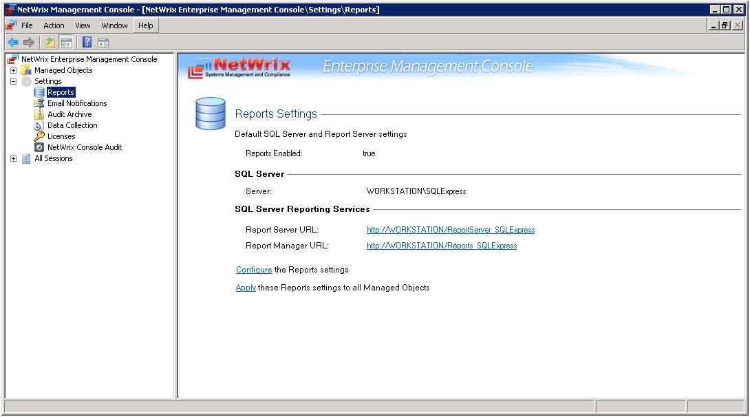 Figure 50: Reports Settings 2. Click Configure in the right pane. The Reports Settings dialog will be displayed: Figure 51: Configure Reporting Settings 3.