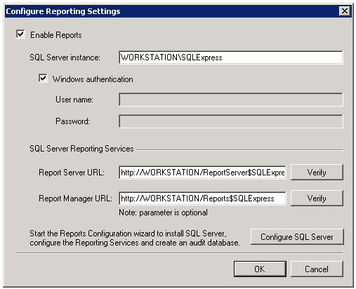 for all Managed Objects. Specify the name of an existing SQL Server instance where an audit database will be created.