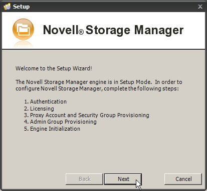 Novell Storage Manager for Active Directory 2.5.2 Installation Guide 2. Input Engine: <Your Servers IP Address or DNS Name> 3.