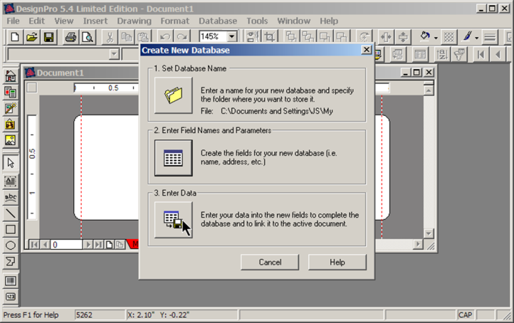 Enter. Data Generates the database file and opens the Edit Record dialog box. The database is linked with the project and can be edited.