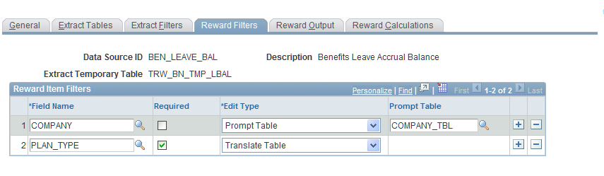 Implementing the Total Rewards Statement Extract Filter Edit Filter Chapter 7 Display only field. The extract filter is the filter text specified for the filter type.