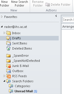 Microsoft Outlook 2010 E-Mail (31) - Organize In your Navigation Pane you now see the Search Folders, expanded and containing the Search Folder Unread Mail.