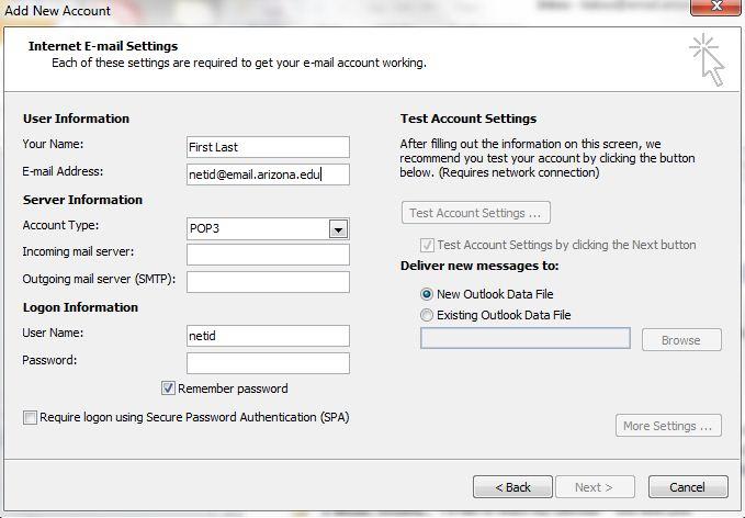 The Internet E-mail Settings window will appear with the Your Name,
