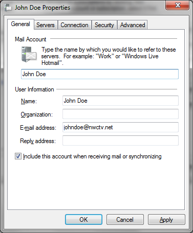 Windows Mail Open Windows Mail From the Menu Bar Click on Tools to Account John Doe Click on mail.