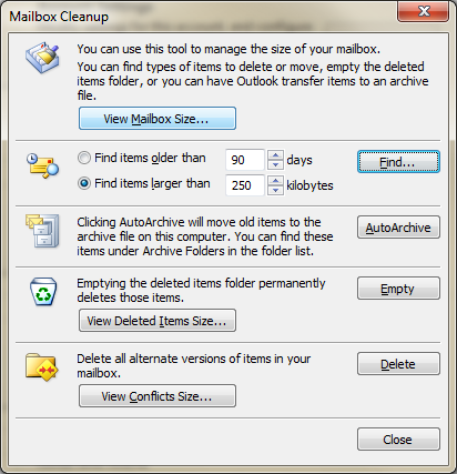 13. To check the size of your mailbox, click on Cleanup Tools and select Mailbox Cleanup. 14.