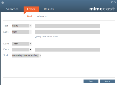 Mimecast Tab Navigation Once successfully authenticated, the Mimecast tab and options will be available.