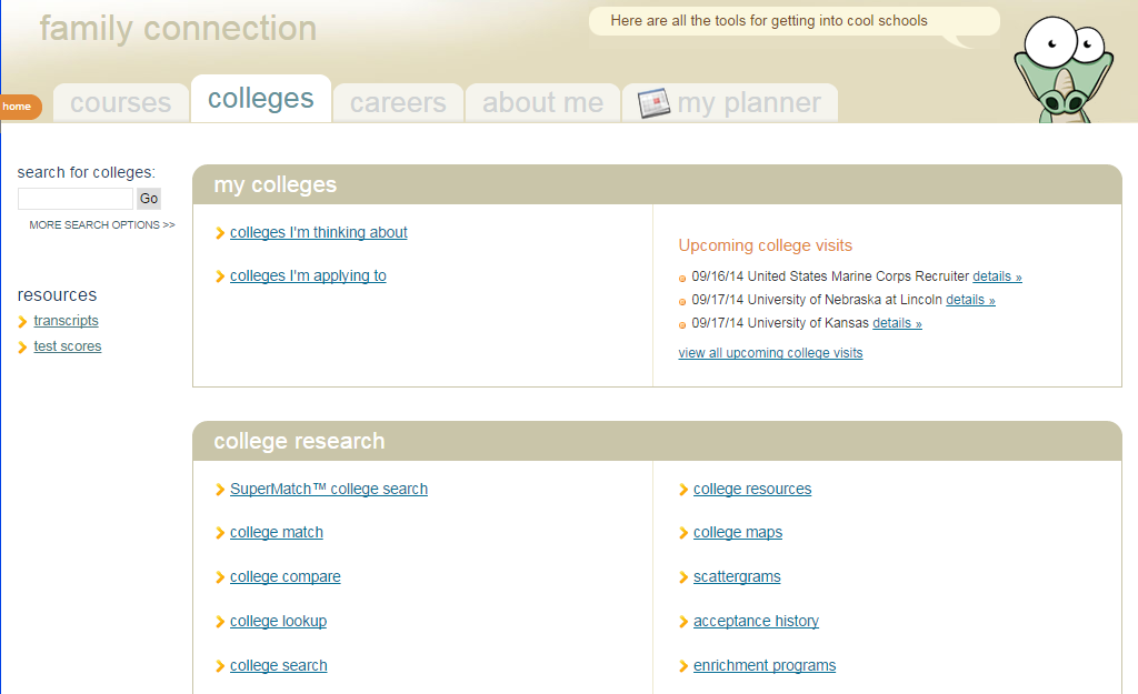 Colleges Tab: College Apply List, Research,