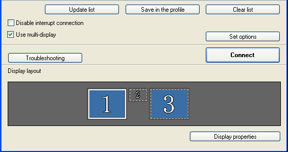 Using Multi-Screen Display 31 B Click "Connect". The image allocated to each projector is projected.