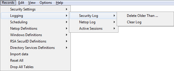 or from the matching Security Log Records Pane context menu: Delete Older Than.