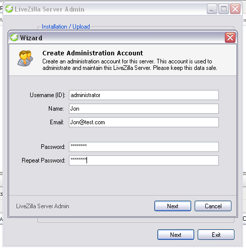 Step 11: Now enter in your administrator credentials, username, name, email address and password. Be sure to use a secure password as this will be open to the internet and hackers.