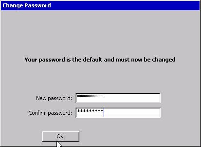 Enter the username you were given earlier. Enter password 12345 and click ok. Enter your new password.
