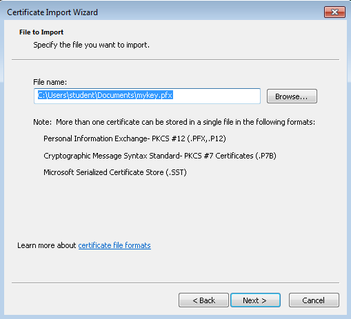 3. Click Next at the Welcome to the Certificate Import Wizard Screen Figure 49: Certificate Import Wizard 4.