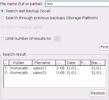 To restore files from the Find Files in Backup dialog box: 1.