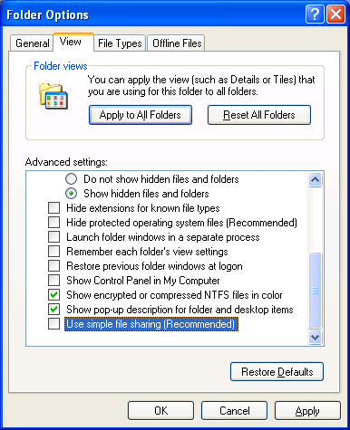 To enable advanced file sharing on a computer running Windows XP Home Edition or Windows XP Professional (when it is a member of a workgroup), do the following: 1.