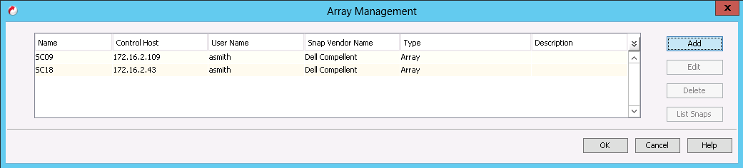 Note: When entering the Array IP, always use the Storage Center Management IP address.