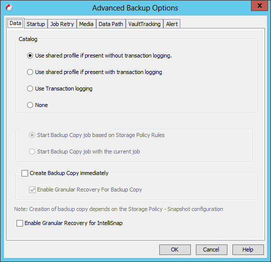 4. The Backup Options window appears for the Subclient. Select Full Backup Type.