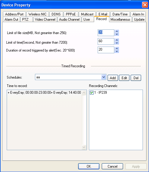3.3.13 Record The record property will auto display when linked to a SD card.