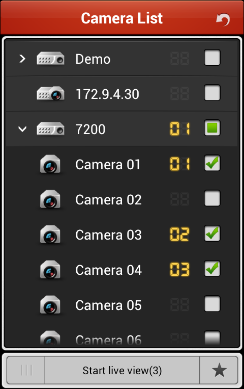 1. Click to display the added device list. Click a device node to list all the cameras under it. Note: The name of the camera under the device is obtained from the device. 2.