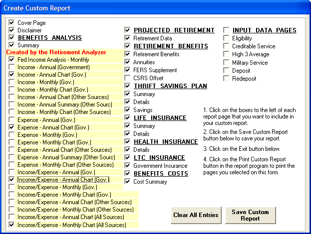 5. The Create Custom Report Page Selection form will appear. 6.