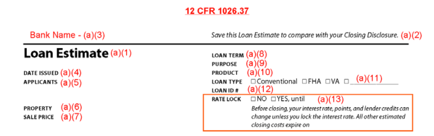 LOAN ESTIMATE - PAGE 1 Key sections Heading information Loan Terms Projected Payments Costs at closing CFPB website reference (2) options Sales Price