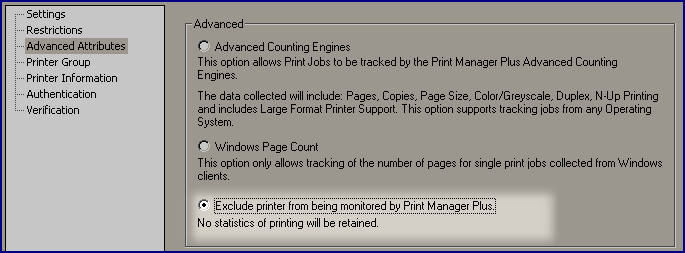 Excluding Printers from being Tracked by Print Manager Plus It may be desired to exclude printers from being tracked by Print Manager Plus.