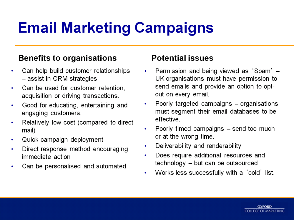 This slide provides an evaluation of email marketing.