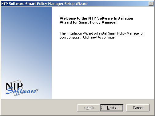 Run the NTP Software File Auditor installer. If NTP Software Smart Policy Manager is not installed, the following installer will launch automatically.