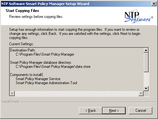 11. In the Start Copying Files dialog box; review your configuration information.