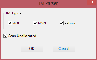 IM Parser Scans for AOL, MSN and Yahoo chat artifacts Who is using those anyways :/ not very useful