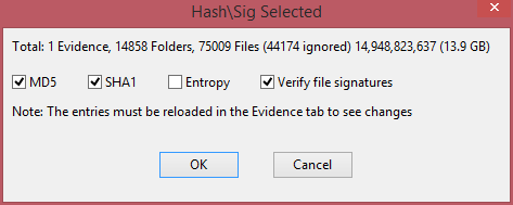 Hash only selected files Select the files