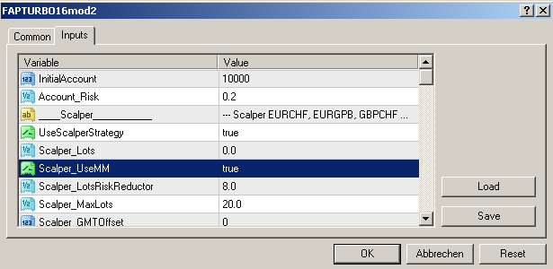 11. Please use the following Money Management settings on the charts EURGBP; EURCHF; GBPCHF; USDCAD with the GMT_Offset settings right : This example shows you an account of 100,000$.