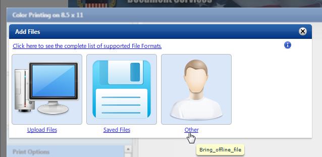 Attaching Files & Print Options 1) You can Add Files of any kind or describe offline materials to be produced. 2) The Job Name allows for a description of the Job being placed.