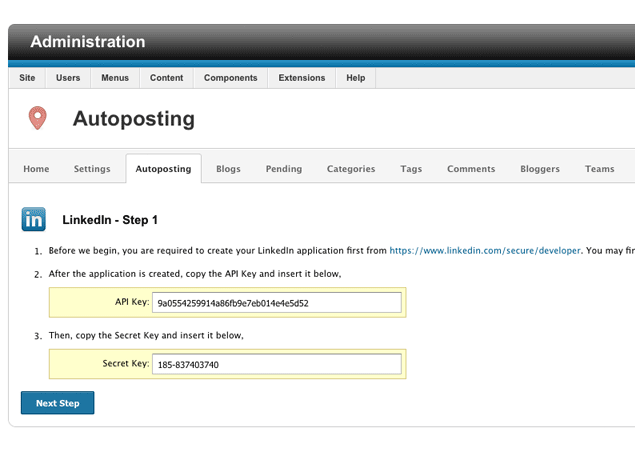 Setting up LinkedIn Application By enabling auto posting for LinkedIn, it allows blog post to be posted on LinkedIn without any manual intervention.
