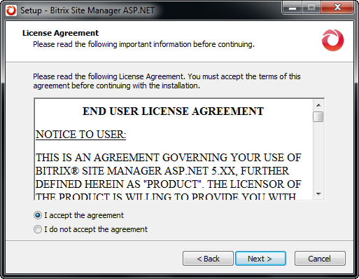 Step 2. The License Agreement Fig. 3.2 The License Agreement Read the License Agreement carefully (fig. 3.2).