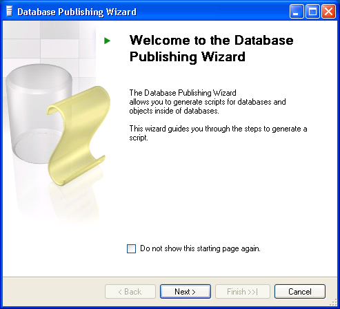 Run the tool by selecting Start > Programs > Microsoft SQL Server Database Publishing Wizard > Data publishing