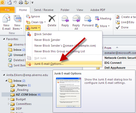 Manage your Junk Email Filter in Outlook 1.
