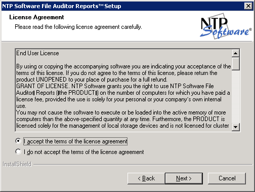 2. In the License Agreement dialog box, read the end-user license agreement.