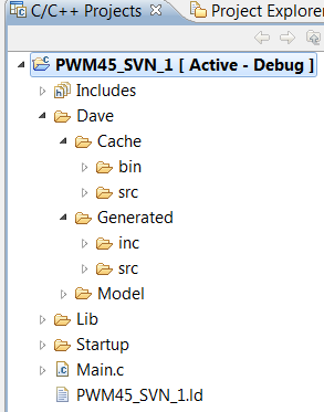 General Information How to Use DAVE Generated Sources in a Version Control SW Initial folder structure when creating a new DAVE CE project, adding some DAVE Apps and generate code Contains cached