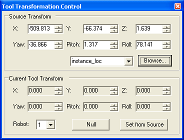 Tool Transformation Control This control gives users access to the currently defined tool transformation.