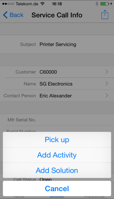 to scan a serial number Process Service Calls Handle service activities, from picking up to closing a service call, and track